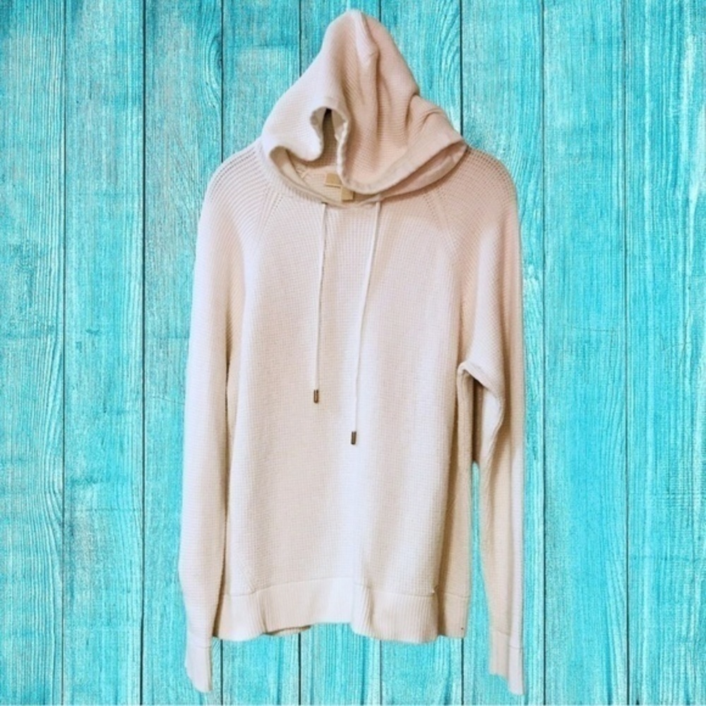 Michael Michael Kors White Waffle Knit Sweater Hoodie Size LargeNWOT